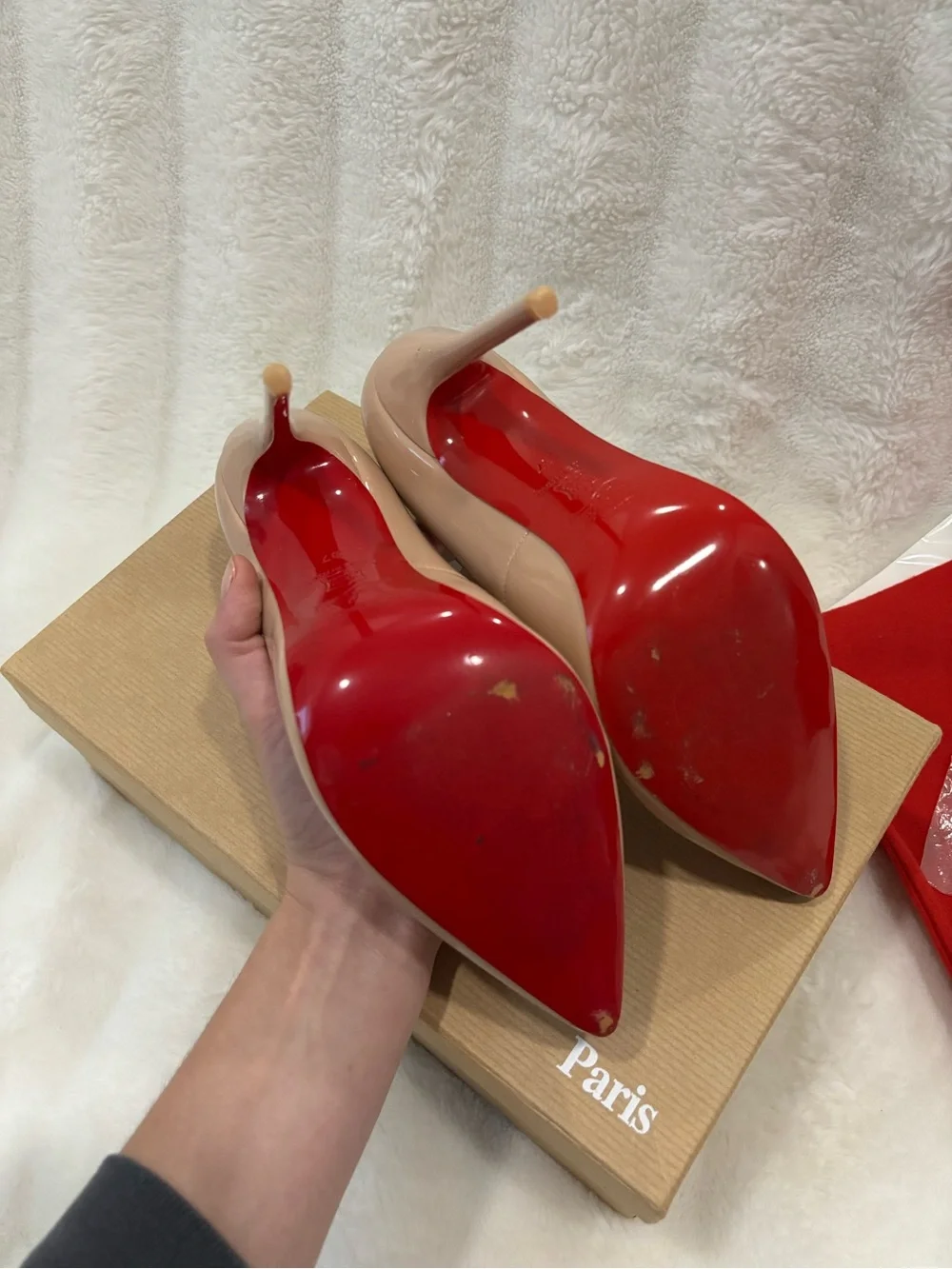 Christian Louboutin Nude Patent Leather Pointed-Toe Pumps